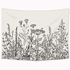 wild floral tapestry 80x60 inch botanical black and white herbs plant nature tapestry flower blossom leaf sketch wall hanging indigenous bedroom living room