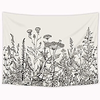 wild floral tapestry 80x60 inch botanical black and white herbs plant nature tapestry flower blossom leaf sketch wall hanging indigenous bedroom living room