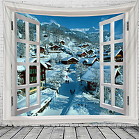 Window Landscape Wall Tapestry Art Decor Blanket Curtain Hanging Home Bedroom Living Room Decoration House Cabin Snow Town miniinthebox