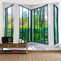 Window Landscape Wall Tapestry Art Decor Blanket Curtain Picnic Tablecloth Hanging Home Bedroom Living Room Dorm Decoration Polyester Forest
