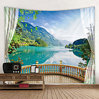 Window Landscape Wall Tapestry Art Decor Blanket Curtain Picnic Tablecloth Hanging Home Bedroom Living Room Dorm Decoration Polyester Lake Rive Forest Mountain