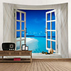 Window Landscape Wall Tapestry Art Decor Blanket Curtain Picnic Tablecloth Hanging Home Bedroom Living Room Dorm Decoration Polyester Sea Ocean Beach