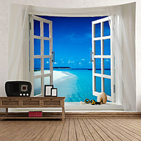 Window Landscape Wall Tapestry Art Decor Blanket Curtain Picnic Tablecloth Hanging Home Bedroom Living Room Dorm Decoration Polyester Sea Ocean Beach miniinthebox