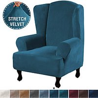 Wingback Chair Cover Stretch Sofa Slipcover Elastic Velvet Couch Cover Plain Solid Color Soft Durable miniinthebox
