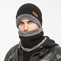 Winter Beanie Hat Scarf Set Warm Knit Hat Thick Winter Cap Neck Warmer Windproof Outdoor Ski Snow Skull Caps Cotton Claret Black Grey for Skiing Camping / Hiking Hunting miniinthebox