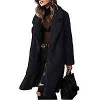 winter women lapel faux fur open front coat fleece long jackets with pockets (black,  xl) miniinthebox