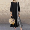 wish amazon 2020 fall hot models european and american loose cotton and linen plaid stitching five-point sleeve dress women miniinthebox