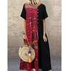 wish amazon aliexpress hot sale cotton and linen retro print hit color round neck loose short sleeve dress miniinthebox