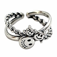 woent retro smiley face rings silver adjustable opening ceremony rings jewelry for women and men miniinthebox