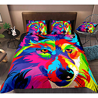 Wolf Print 3-Piece Duvet Cover Set Hotel Bedding Sets Comforter Cover with Soft Lightweight Microfiber,  Include 1 Duvet Cover,  2 Pillowcases for Double/Queen/King(1 Pillowcase for Twin/Single)