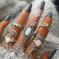 women 8 pcs boho gem stone ring set girl bohemian knuckle flower vintage silver crystal joint knuckle ring set for women and girls