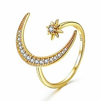 women and girls 925 sterling silver adjustable moon ring aaaaa cubic zirconia stones opening ring patron saint series moon and star ring