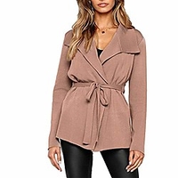 women cardigan coat,  autumn winter fashion solid color lapel long sleeve belted jacket for office lady girls party daily life travel outwear shopping khaki l miniinthebox