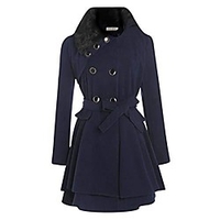 women casual a-line pleated double layers hem coat outwear wool amp; blends navy blue miniinthebox