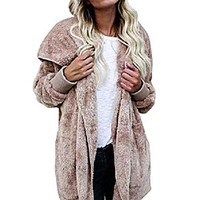 women casual jacket open front solid plush hooded cardigan coat outwear pockets khaki miniinthebox