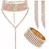 women crystal jewelry set bridal wedding rhinestone choker bracelet dangle earrings (gold)