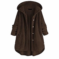 women fleece hooded button/zipper jacket plus size warm fuzzy coats fluffy sweatshirt two pockets oversized outwear(xxx-large, coffee) miniinthebox