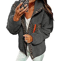 women fleece leopard coat long sleeve button down jackets winter lapel outerwear fashion leopard jacket (gray, xl) miniinthebox