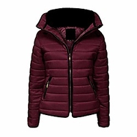 Women Fur Collar Quilted Padded Puffer Bubble Warm Thick Jacket Coat (Small (UK Size 8),  Wine) miniinthebox