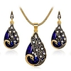women gift vintage gold plated blue peacock jewelry pendant necklace earrings (blue)
