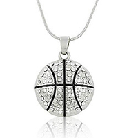 women girl pendant necklaces white diamond basketball soccer volleyball pendant necklace (basketball)