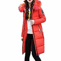 women girls down coat solid thick faux fur collar parka jacket winter slim long zipper overcoat(orange, m) miniinthebox