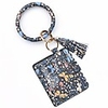 women girls wristlet bracelet keychain - pu leather tassel large circle bangle key ring with id card holder purse