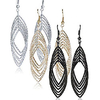 women jewelry drop dangle earrings set diamond cut silver and gold plated 2 pairs (gl4: long dangle 3.4 triple tones)