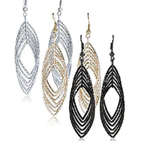 women jewelry drop dangle earrings set diamond cut silver and gold plated 2 pairs (gl4: long dangle 3.4 triple tones)