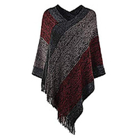 women knit plaid warm winter fringed poncho sweater cardigan coat cape 6wine red miniinthebox
