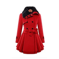 women lapel double-breasted thick wool coat bowknot belt jacket outwear (red,  m) miniinthebox