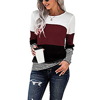 women long sleeve crew neck cute tunic color block loose fit t shirt trendy tops color striped shirt wine red large miniinthebox