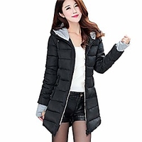 women long sleeve outerwear with gloves cotton-padded jackets pocket hooded coat(medium, black) miniinthebox