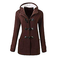 women long sleeve solid color zip up horn buckle coats jacket outwear coffee miniinthebox