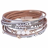 women multi-layer leather wrap bracelet handmade wristband braided rope cuff bangle with magnetic buckle jewelry (pearls-silver)