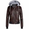 women removable hooded faux leather jackets,  zipper caps motorcycle short pu jackets moto biker outwear coat coffee miniinthebox