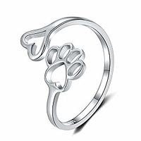 women rings sterling silver puppy dog and cat paw print design adjustable ring jewelry for woman and girls