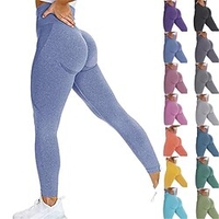 women seamless yoga leggings ruched push up workout butt lift pants tummy control leggings sport gym tights (light blue,  l) miniinthebox