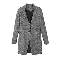 women slim winter warm wool lapel long houndstooth coat trench parka jacket overcoat outwear (l,  black) miniinthebox