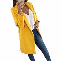 Women Solid Slim-Fit Lapel Winter Fall Outwear Classic Peacoat Yellow 5XL miniinthebox