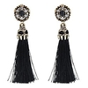 women vintage earring hollow crystal tassel dangle stud earrings (black)