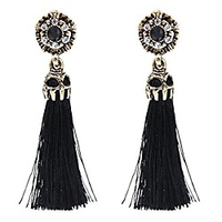 women vintage earring hollow crystal tassel dangle stud earrings (black)