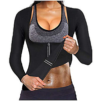 women waist trainer hot neoprene shirt sauna suit sweat body shaper jacket top zipper long sleeve(black,  xxx-large) miniinthebox