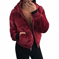women warm fleece hooded jacket soft faux fur zip up fuzzy sherpa hoodie jacket coat with 2 pockets red miniinthebox