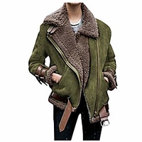 women winter locomotive faux fur fleece coat suede lamb outwear warm lapel biker moto jacket(army green, 5xl miniinthebox