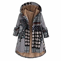 women winter warm thick velvet linner print button pockets hooded coat oversize outwear plus size s-5xl blue miniinthebox