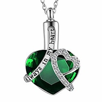 womens always in my heart urn necklace heart memerial keepsake pendant ash holder cremation jewelry (green)