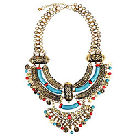 womens antique silver/gold alloy vintage boho bohemia turquoise necklace ethnic tribal beaded coin choker necklace chunky statement necklace (antique gold)