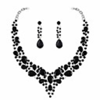 womens black crystal statement necklace earrings jewelry sets for bridal wedding dress