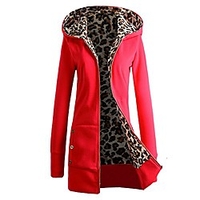 womens casual leopard print hoodie open front long sleeve slim coat long jacket red s miniinthebox